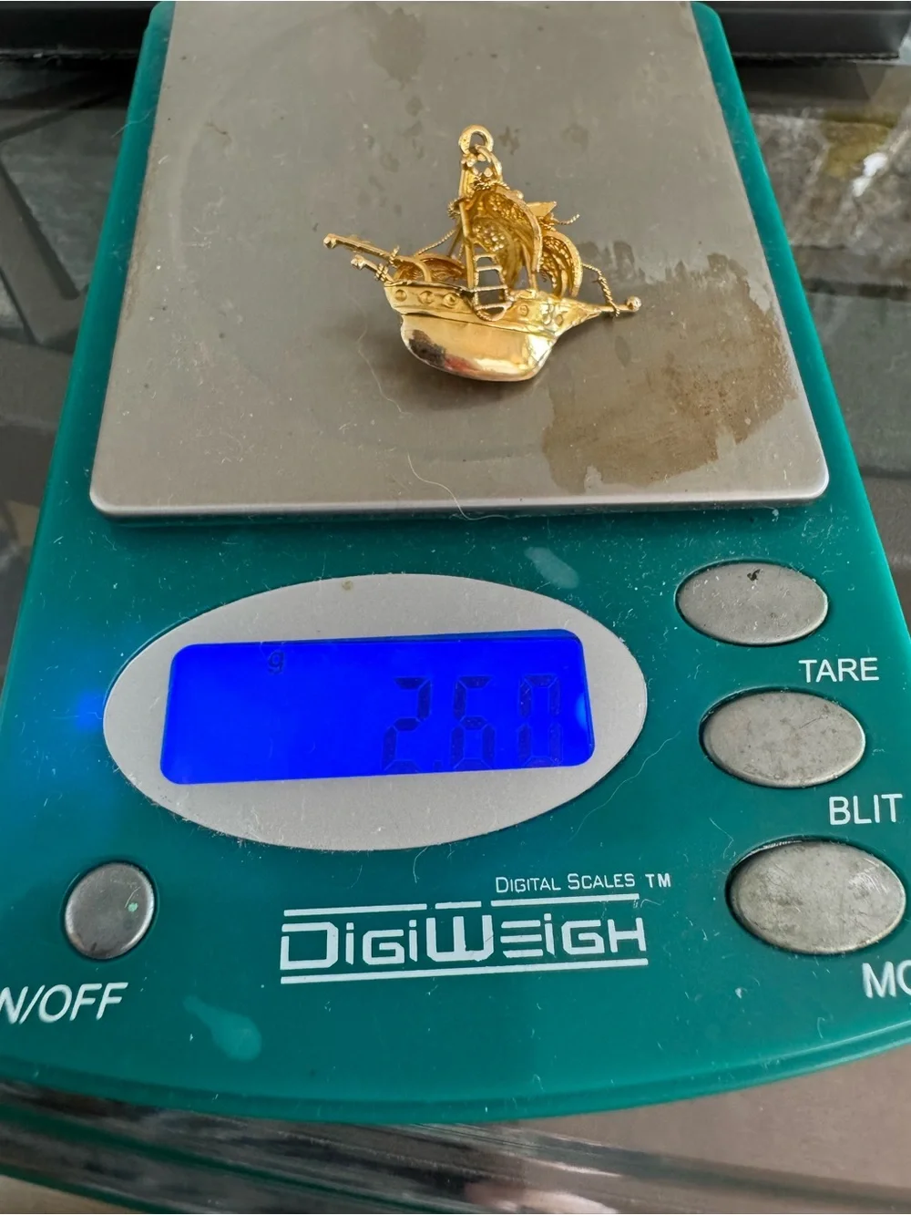 14k stamped acid tested Gold-Tone Ornate Filigree Boat Pendant Necklace Charm